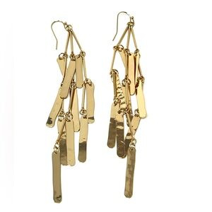 New Anthropologie Gold Fringe Drop Chandelier Earrings